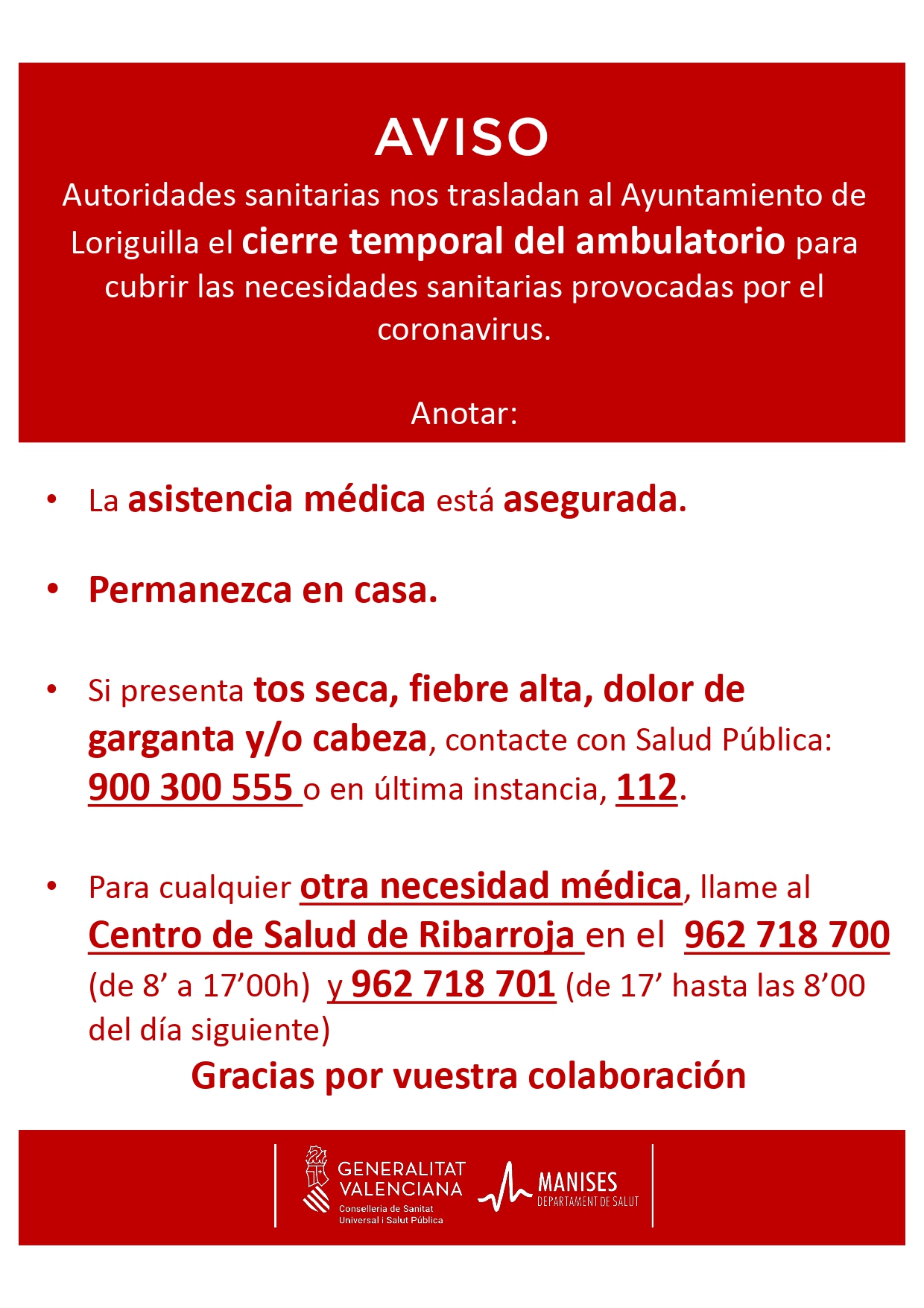 AVISO CIERRE TEMPORAL AMBULATORIO