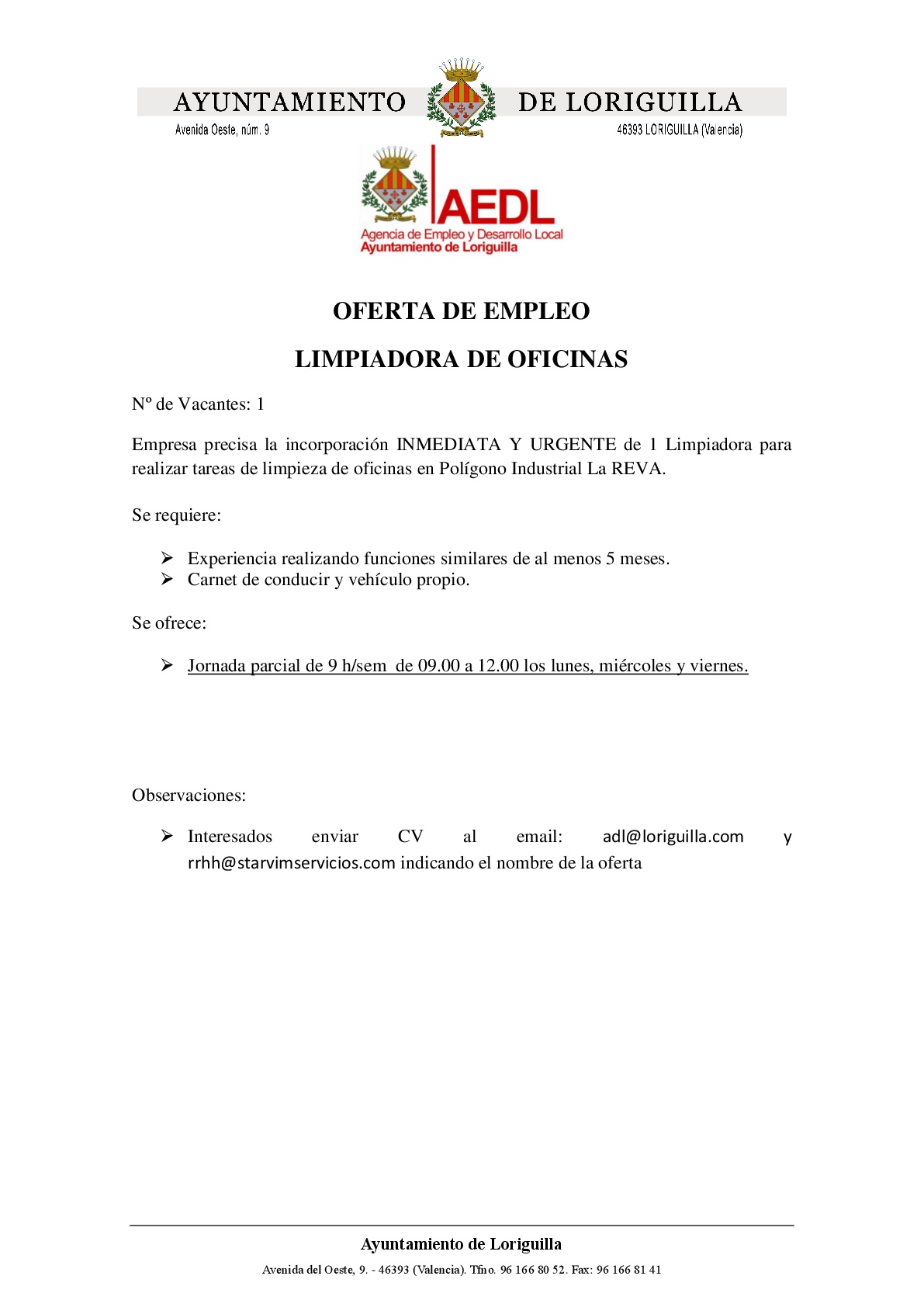 Oferta de empleo Limpiadora de Oficinas-001