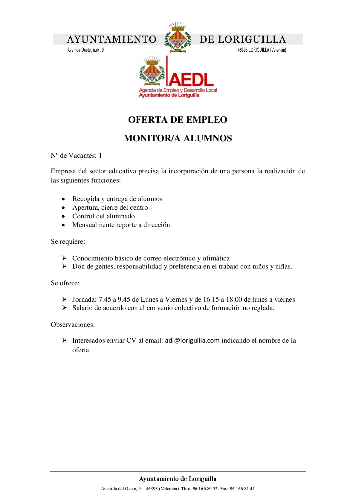 Oferta de empleo Monitor Alumnos-001