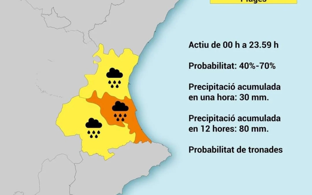 Aviso amarillo por fuertes lluvias 