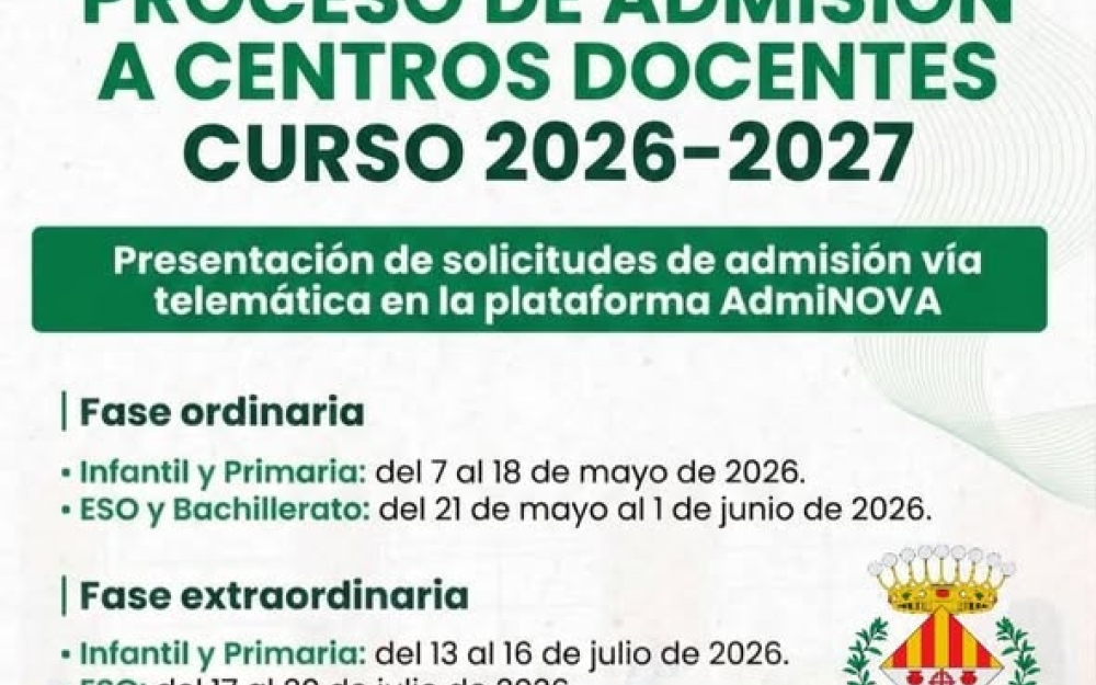  PROCESO DE ADMISIÓN A CENTROS DOCENTES: CURSO 2026-2027