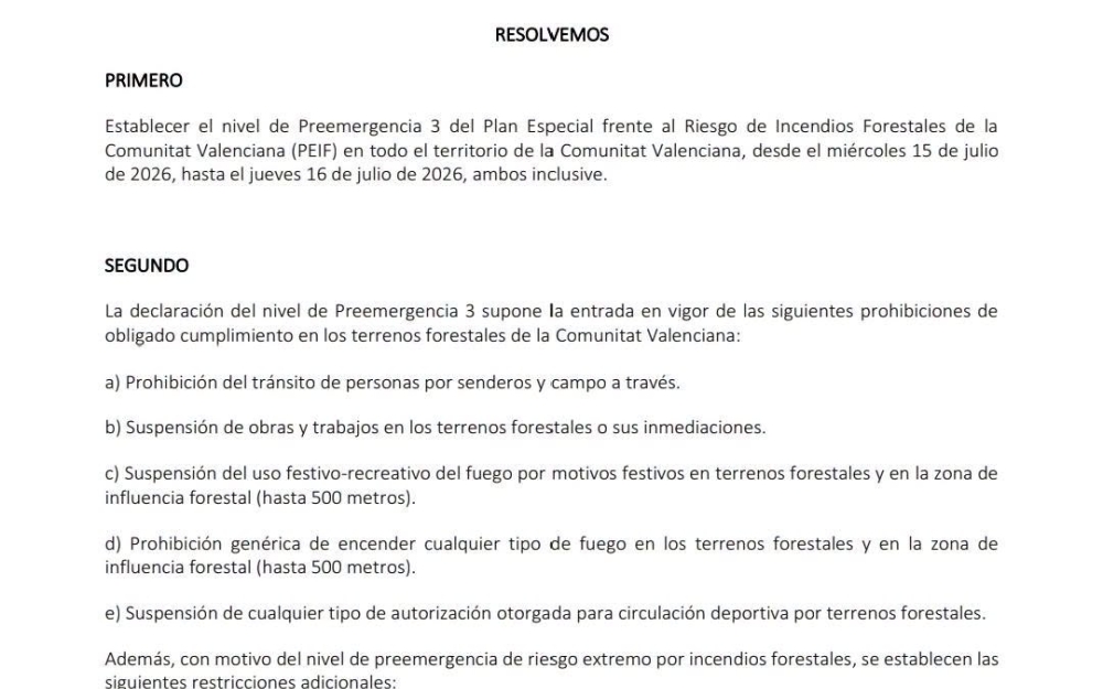 ESTABLECIMIENTO DEL NIVEL 3 DE PREEMERGENCIA FRENTE A INCENDIOS FORESTALES