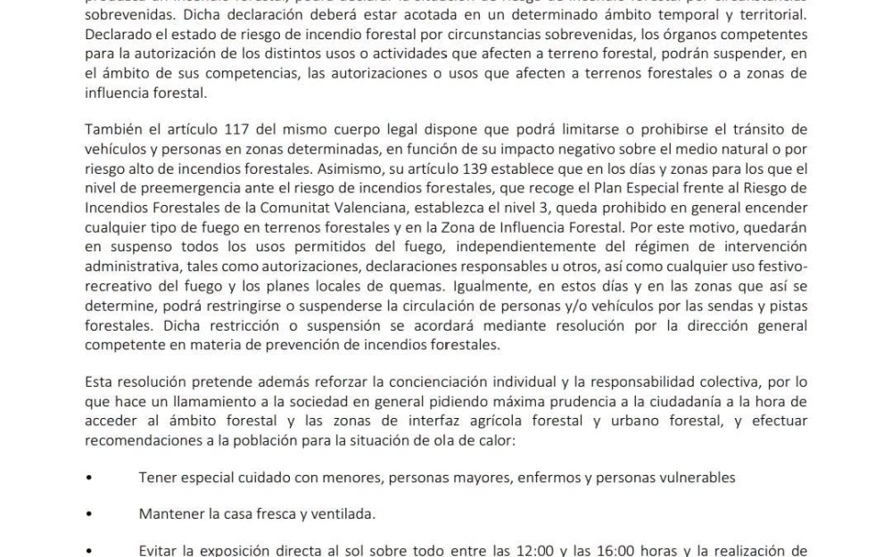 ESTABLECIMIENTO DEL NIVEL 3 DE PREEMERGENCIA FRENTE A INCENDIOS FORESTALES