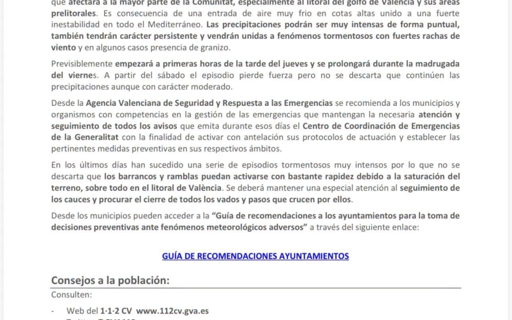 INFORMACIÓN SOBRE LAS DECISIONES ADOPTADAS ANTE LAS ALERTAS METEOROLÓGICAS