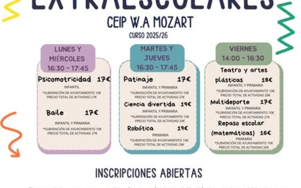 PRÓXIMAS ACTIVIDADES EXTRAESCOLARES EN EL COLEGIO NUEVO PARA EL CURSO 2025-2026