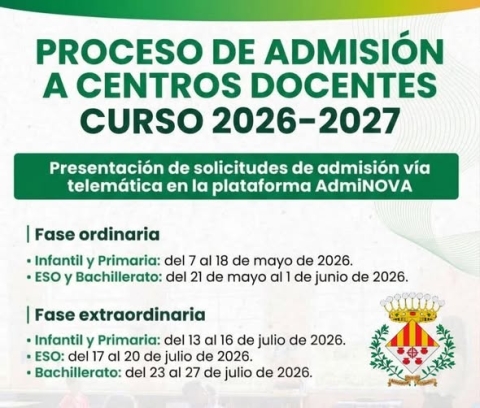  PROCESO DE ADMISIÓN A CENTROS DOCENTES: CURSO 2026-2027